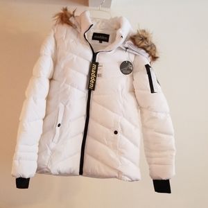 Madden NYC white hooded jacket with removable fur
